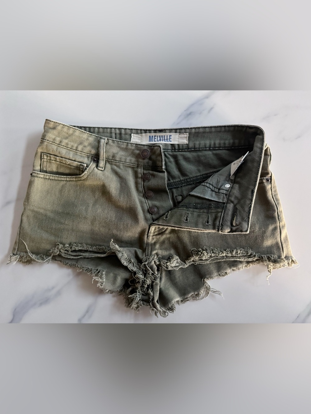 Brandy Melville Olive Green Distressed Denim Shorts, women’s size 4